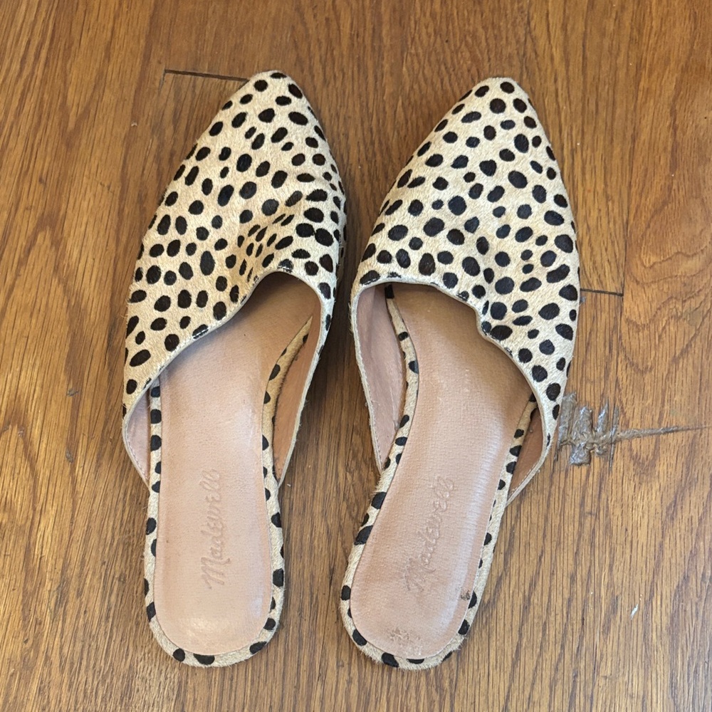Madewell Tan and Black Spotted Mules